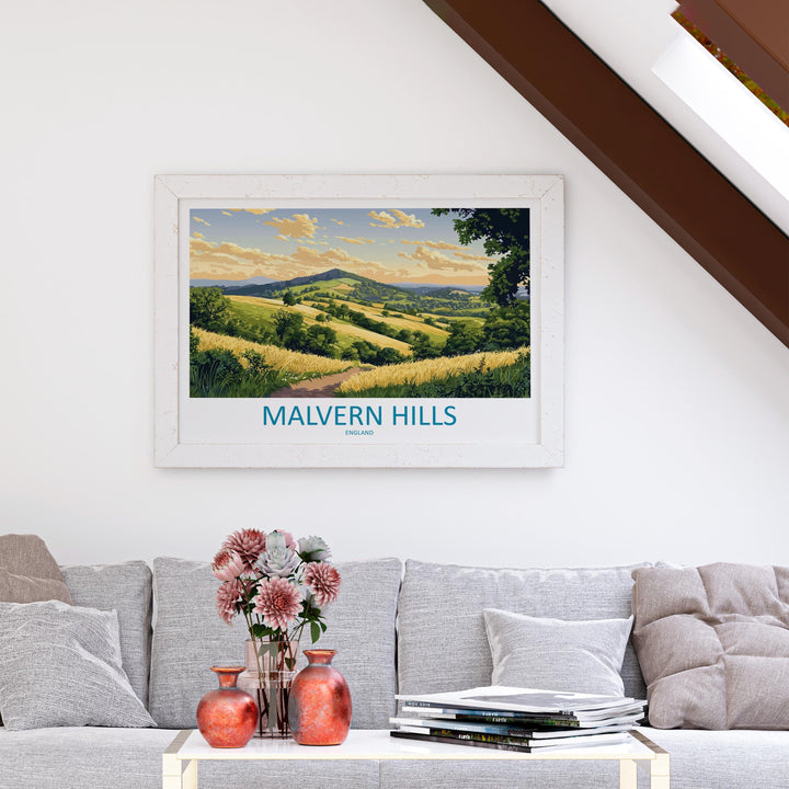 Malvern Hills England Landscape Travel Poster Scenic Countryside Wall Art Rolling Hills Print UK Nature Decor Malvern Hills Artwork