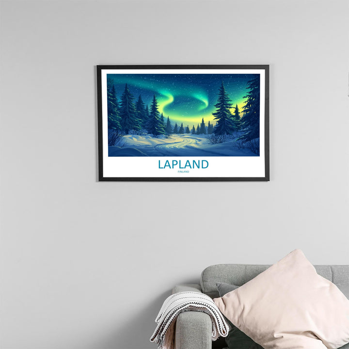 Lapland Finland Landscape Travel Poster Scenic Arctic Wilderness Wall Art Northern Lights Print Europe Decor Snowy Lapland Artwork