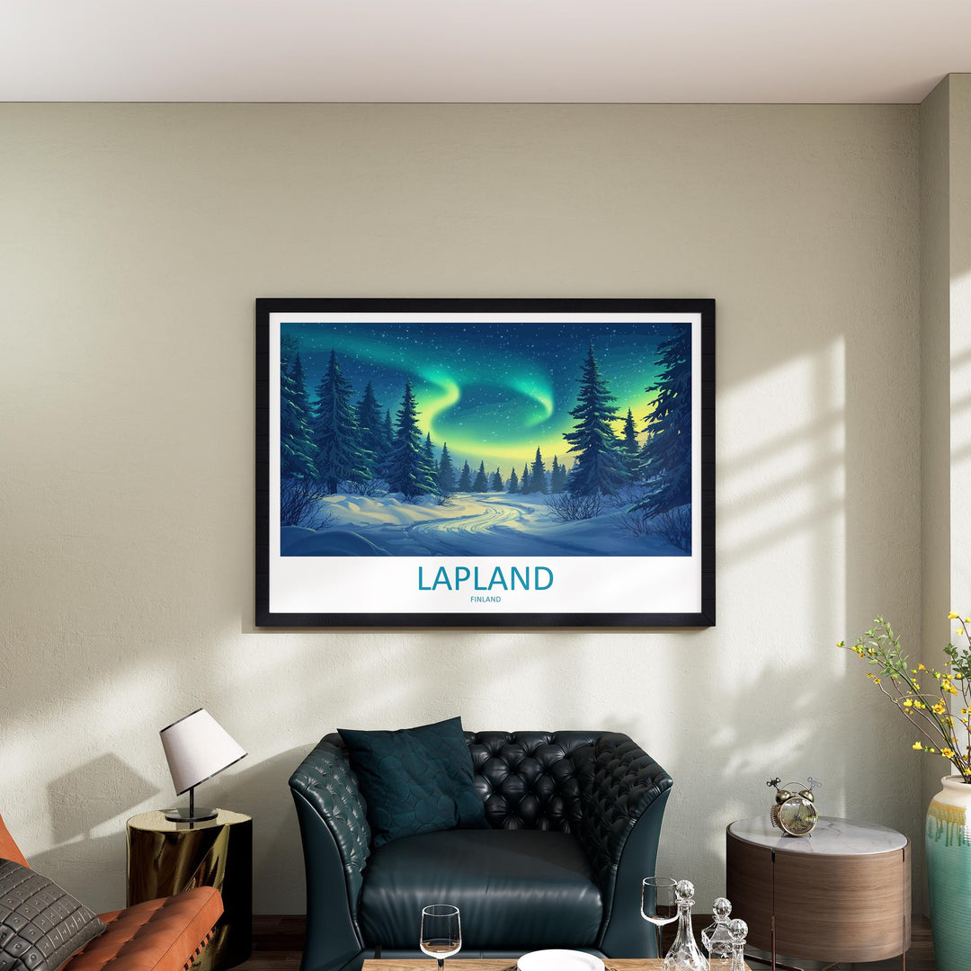 Lapland Finland Landscape Travel Poster Scenic Arctic Wilderness Wall Art Northern Lights Print Europe Decor Snowy Lapland Artwork