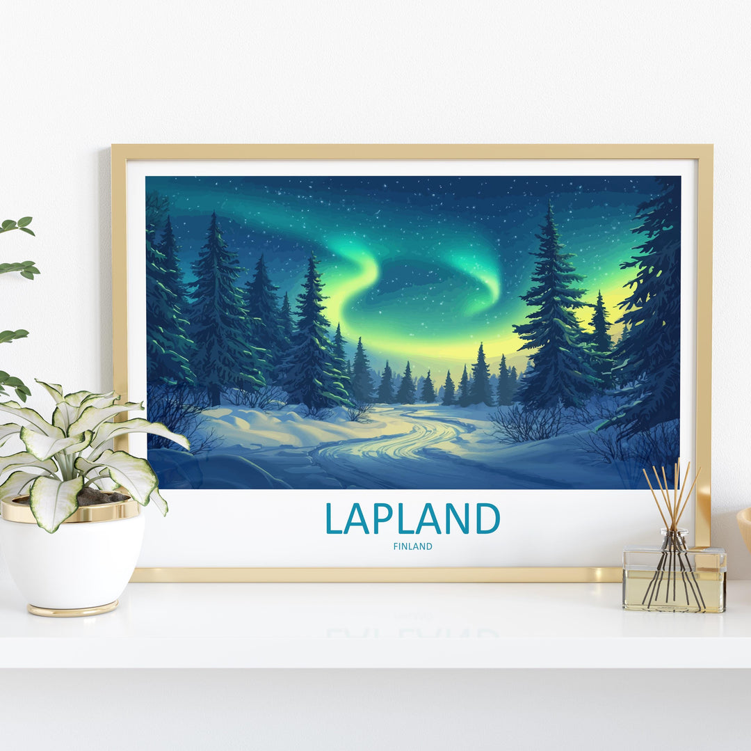 Lapland Finland Landscape Travel Poster Scenic Arctic Wilderness Wall Art Northern Lights Print Europe Decor Snowy Lapland Artwork