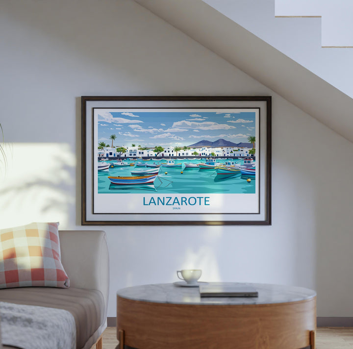 Lanzarote Spain Landscape Travel Poster Scenic Volcanic Island Wall Art Canary Coast Print Europe Decor Beautiful Lanzarote Artwork