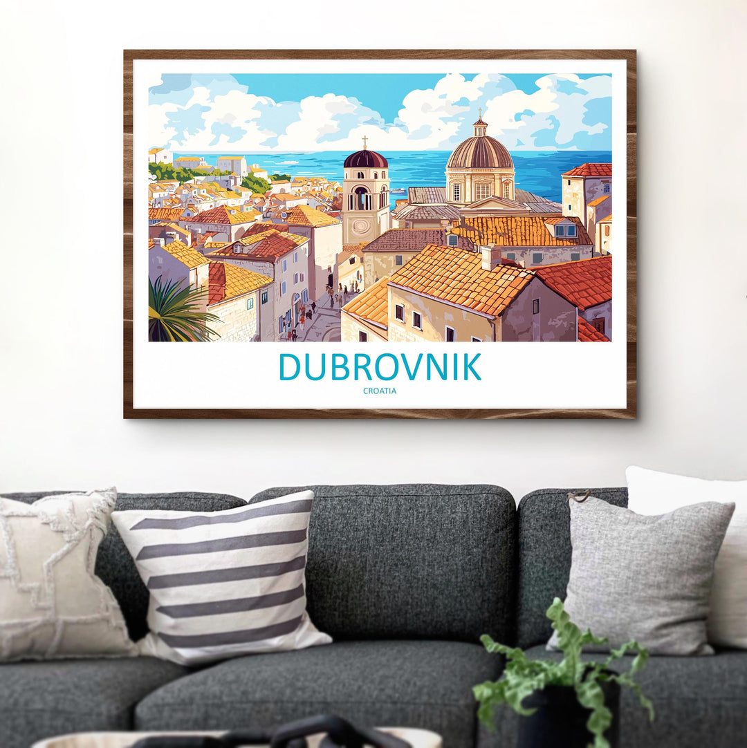 Dubrovnik Croatia Landscape Travel Poster Scenic Old Town Coastline Wall Art Medieval Walls Print Europe Decor Dubrovnik Artwork