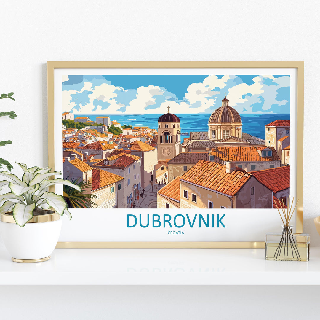 Dubrovnik Croatia Landscape Travel Poster Scenic Old Town Coastline Wall Art Medieval Walls Print Europe Decor Dubrovnik Artwork