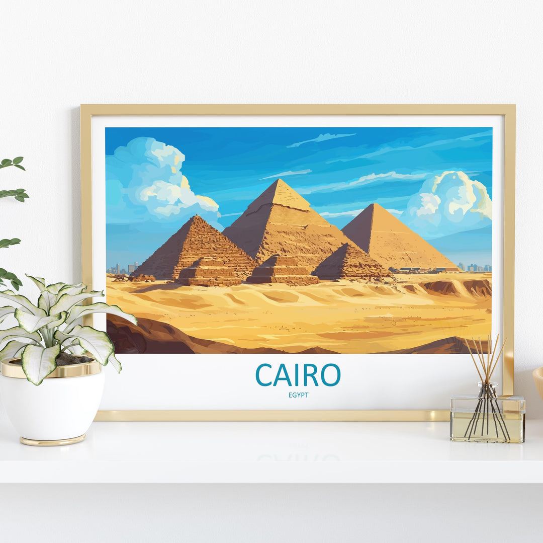 Cairo Pyramids Egypt Landscape Travel Poster Scenic Desert Pyramids Wall Art Ancient Wonders Print Middle East Decor Cairo Artwork