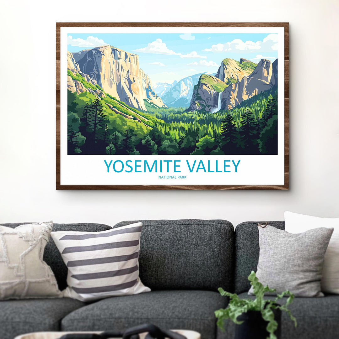 Yosemite Valley National Park Landscape Travel Poster Scenic Granite Cliffs Wall Art USA Nature Print California Decor Yosemite Artwork
