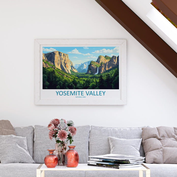 Yosemite Valley National Park Landscape Travel Poster Scenic Granite Cliffs Wall Art USA Nature Print California Decor Yosemite Artwork