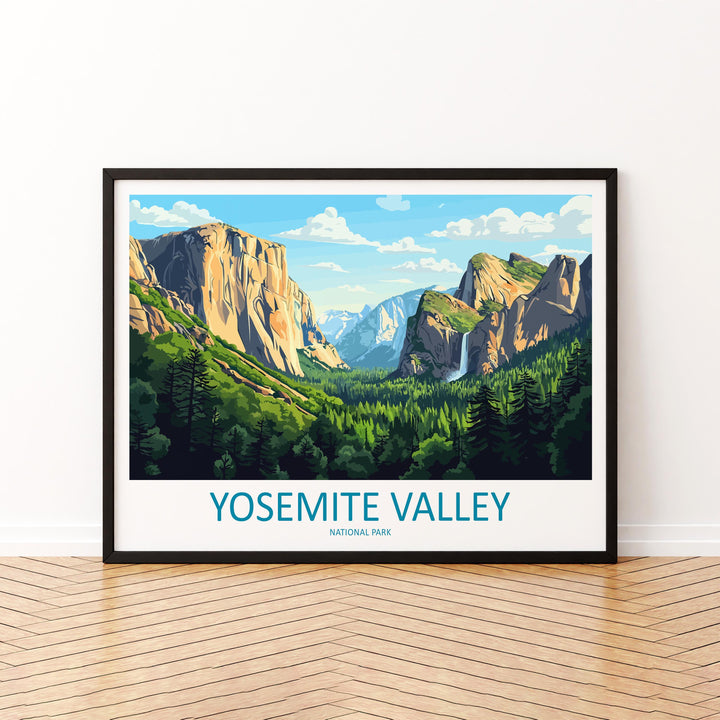 Yosemite Valley National Park Landscape Travel Poster Scenic Granite Cliffs Wall Art USA Nature Print California Decor Yosemite Artwork