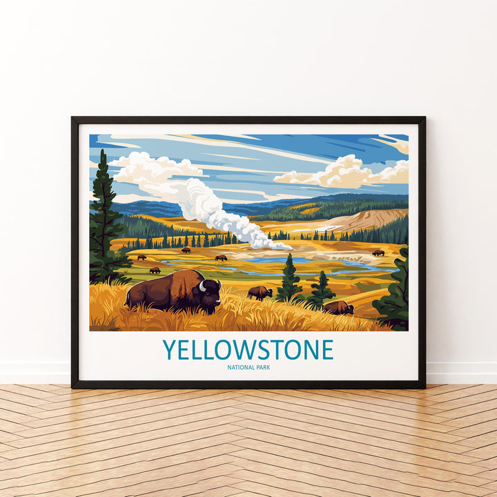 Yellowstone USA Landscape Travel Poster Scenic National Park Geysers Wall Art Nature Print Wyoming Decor Beautiful Yellowstone Artwork