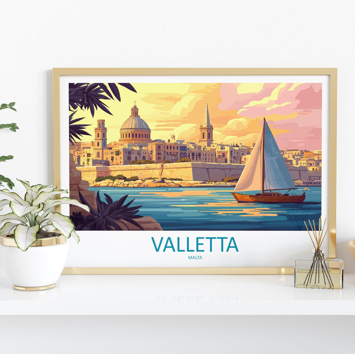 Valletta Malta Landscape Travel Poster Scenic Mediterranean City Wall Art Historic Harbor Print Europe Decor Beautiful Valletta Artwork