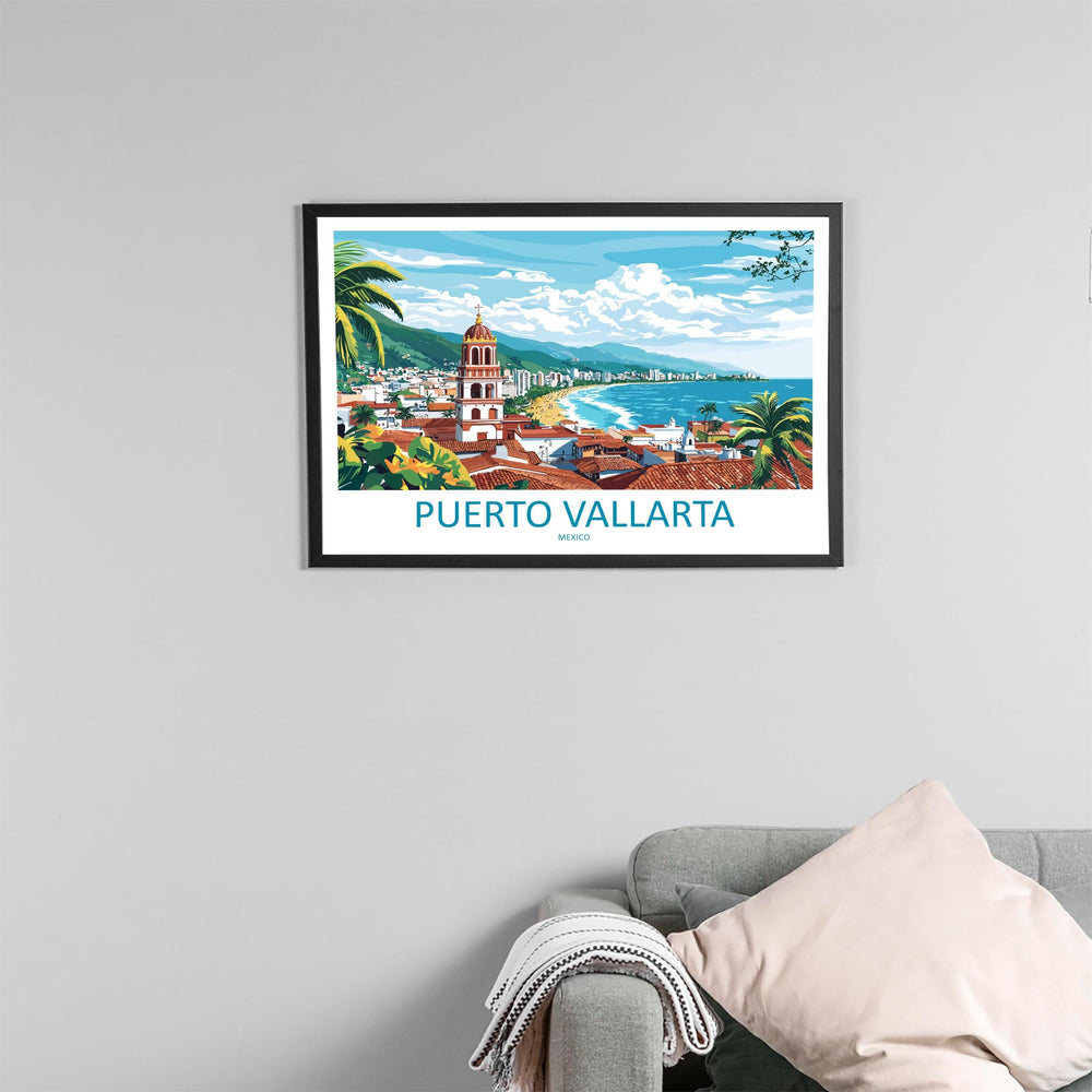 Puerto Vallarta Mexico Landscape Travel Poster Scenic Tropical Coastline Wall Art Pacific Beaches Print Mexico Decor Puerto Vallarta Artwork