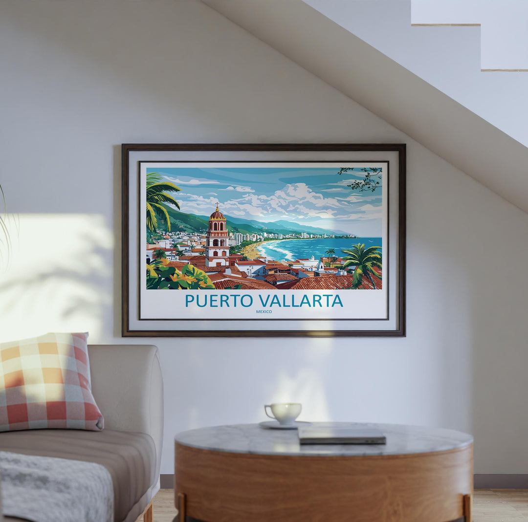 Puerto Vallarta Mexico Landscape Travel Poster Scenic Tropical Coastline Wall Art Pacific Beaches Print Mexico Decor Puerto Vallarta Artwork