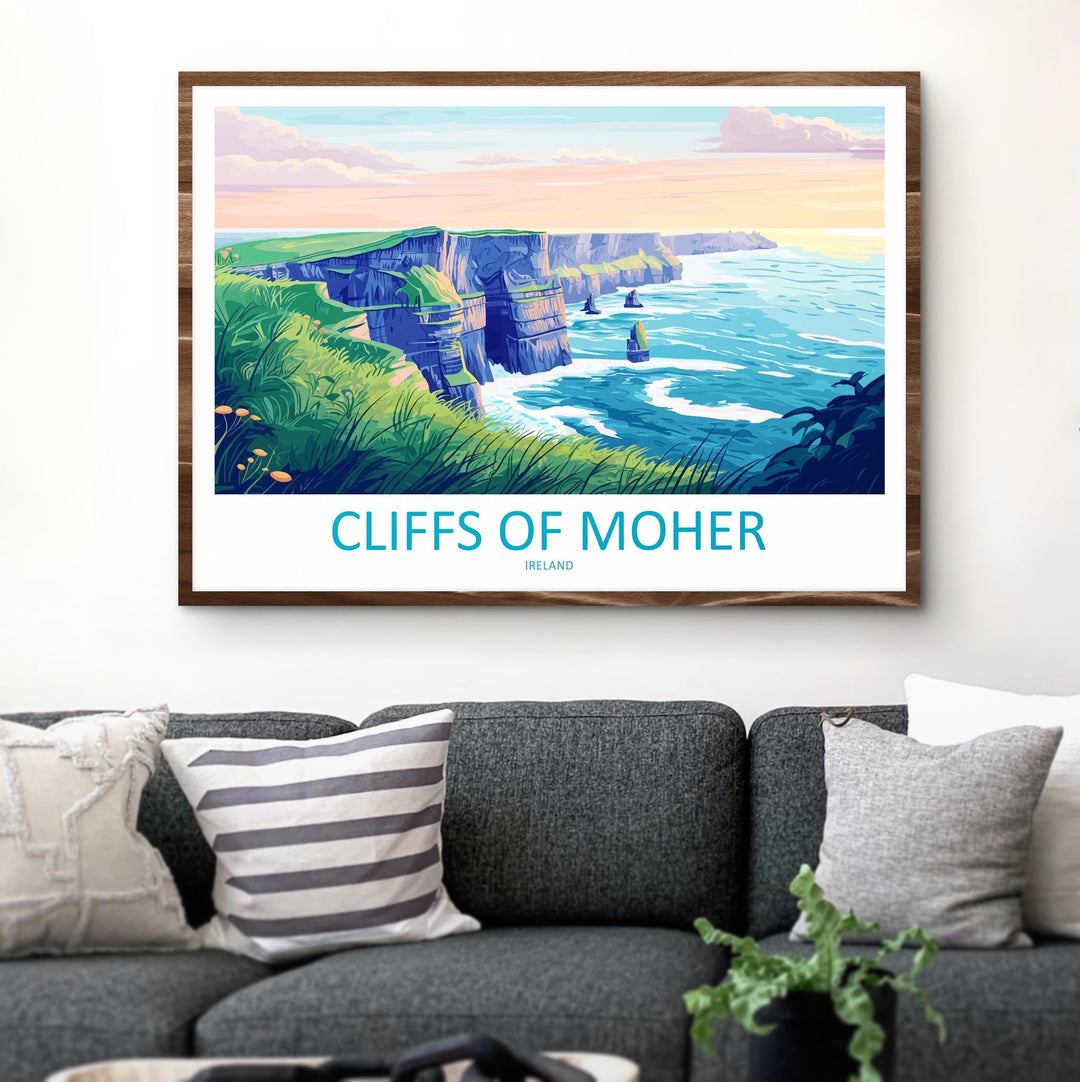 Cliffs of Moher Ireland Landscape Travel Poster Scenic Atlantic Coastline Wall Art Dramatic Sea Cliffs Print Europe Decor Moher Artwork