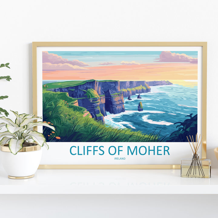 Cliffs of Moher Ireland Landscape Travel Poster Scenic Atlantic Coastline Wall Art Dramatic Sea Cliffs Print Europe Decor Moher Artwork