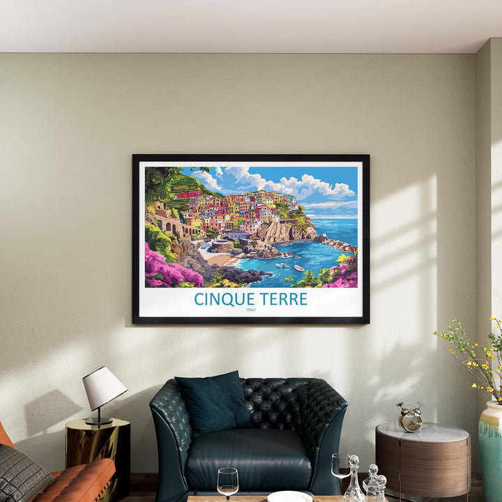 Cinque Terre Italy Landscape Travel Poster Scenic Coastal Villages Wall Art Colorful Cliffs Print Europe Decor Beautiful Cinque Terre