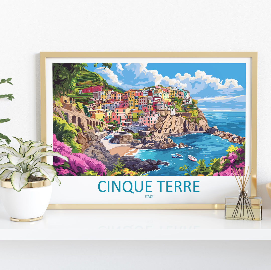 Cinque Terre Italy Landscape Travel Poster Scenic Coastal Villages Wall Art Colorful Cliffs Print Europe Decor Beautiful Cinque Terre