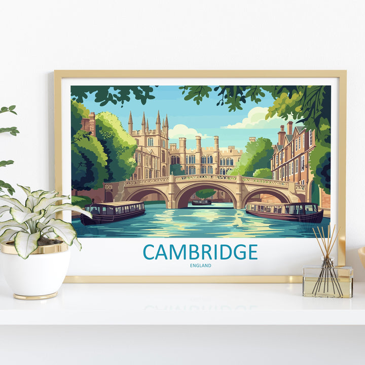 Cambridge England Landscape Travel Poster Scenic University City Wall Art Historic Colleges Print UK Decor Beautiful Cambridge Artwork
