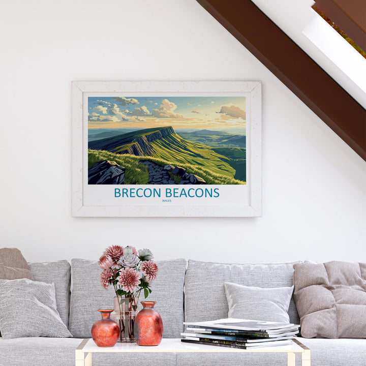 Brecon Beacons Wales Landscape Travel Poster Scenic Mountain National Park Wall Art Rolling Hills Print UK Decor Brecon Beacons Artwork