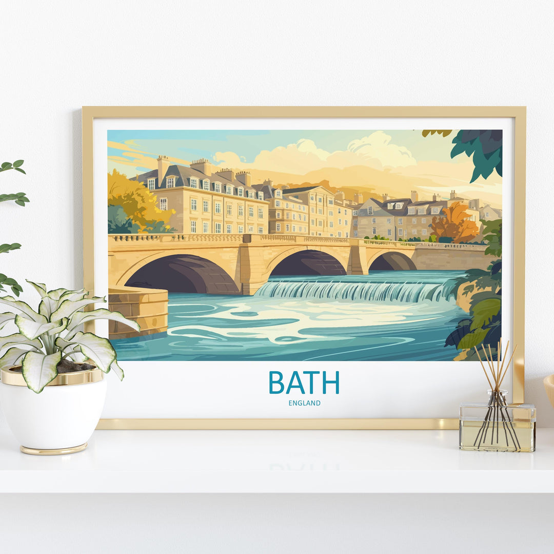 Bath England Landscape Travel Poster Scenic Georgian City Wall Art Roman Baths Print UK Architecture Decor Beautiful Bath Artwork
