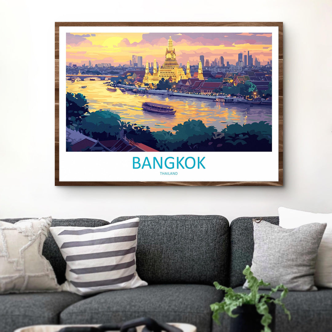 Bangkok Thailand Landscape Travel Poster Scenic City Skyline Wall Art Grand Palace Print Asia Decor Beautiful Bangkok Artwork