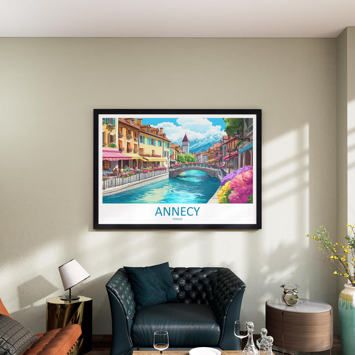 Annecy France Landscape Travel Poster Scenic Alpine Lake Town Wall Art Canals and Mountains Print Europe Decor Beautiful Annecy Artwork