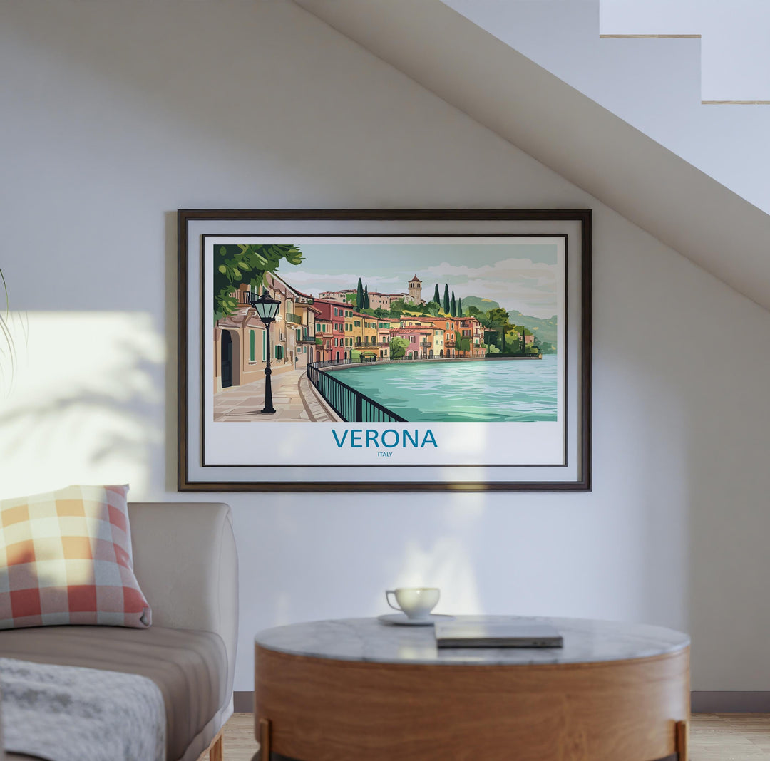 Verona Italy Landscape Travel Poster Scenic Romantic City Wall Art Historic Bridges Print Europe Decor Beautiful Verona Italy Artwork