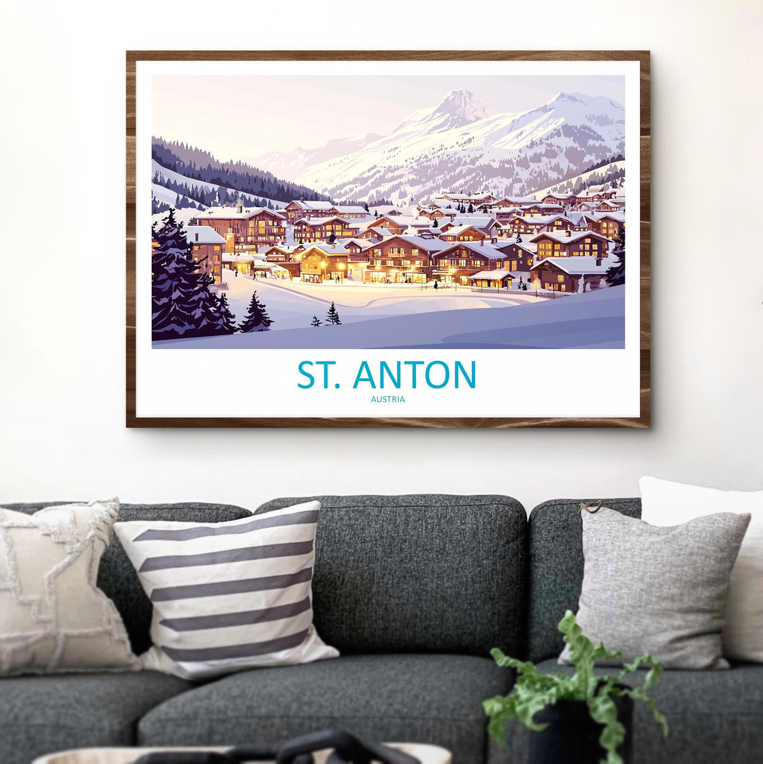 St Anton Austria Landscape Travel Poster Scenic Alpine Ski Resort Wall Art Snowy Mountains Print Europe Decor Beautiful St Anton Artwork