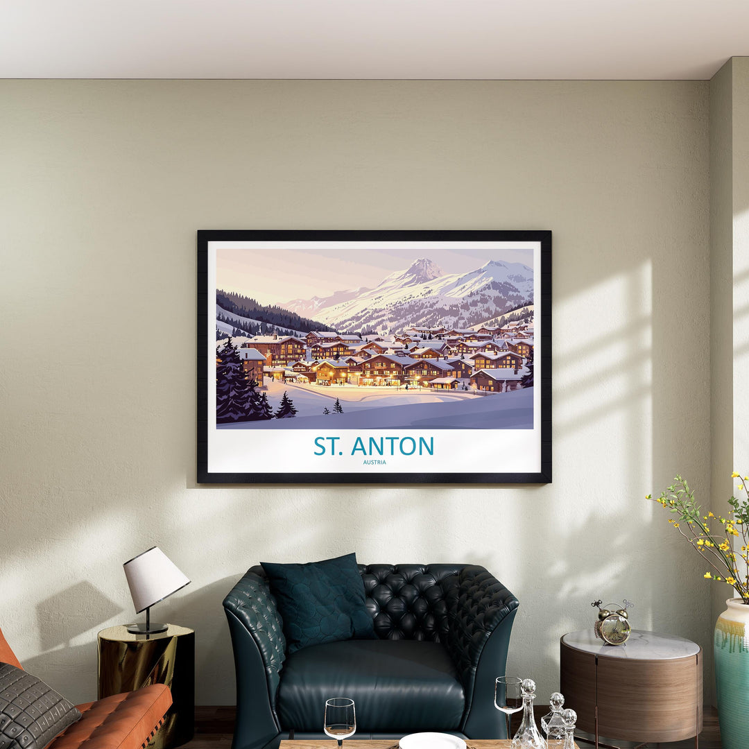 St Anton Austria Landscape Travel Poster Scenic Alpine Ski Resort Wall Art Snowy Mountains Print Europe Decor Beautiful St Anton Artwork