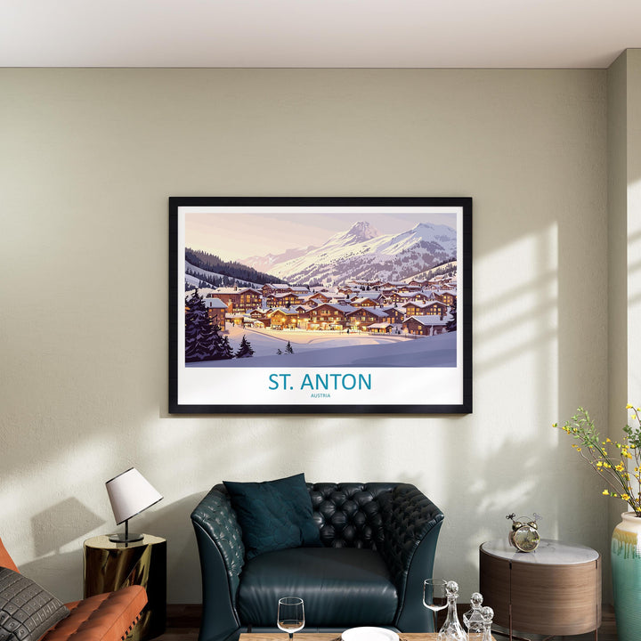 St Anton Austria Landscape Travel Poster Scenic Alpine Ski Resort Wall Art Snowy Mountains Print Europe Decor Beautiful St Anton Artwork