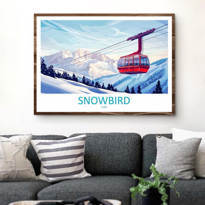 Snowbird Utah Landscape Travel Poster Scenic Alpine Ski Resort Wall Art Snowy Wasatch Mountains Print USA Decor Beautiful Snowbird Artwork