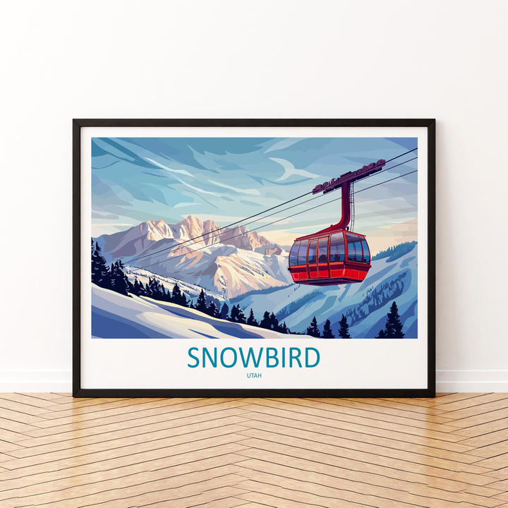 Snowbird Utah Landscape Travel Poster Scenic Alpine Ski Resort Wall Art Snowy Wasatch Mountains Print USA Decor Beautiful Snowbird Artwork
