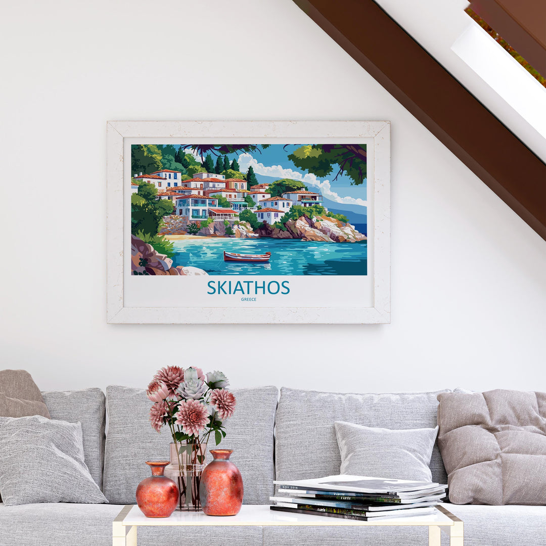 Skiathos Greece Landscape Travel Poster Scenic Island Coastline Wall Art Mediterranean Beaches Print Europe Decor Beautiful Skiathos Artwork