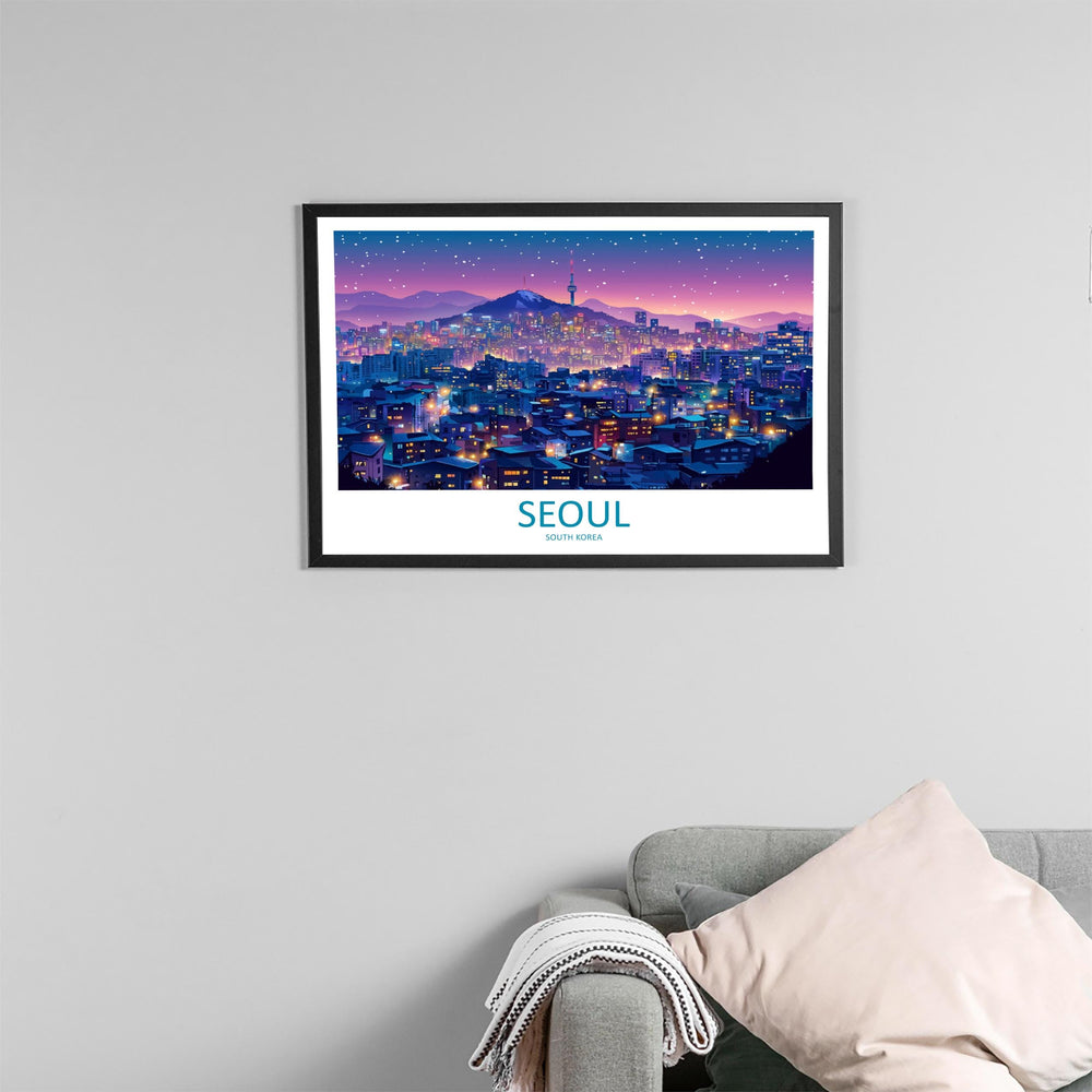Seoul South Korea Landscape Travel Poster Scenic City Skyline Wall Art Historic Palaces Print Asia Decor Beautiful Seoul Artwork