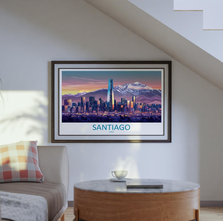 Santiago Chile Landscape Travel Poster Scenic Andes Mountain Skyline Wall Art Modern City Print South America Decor Santiago Artwork