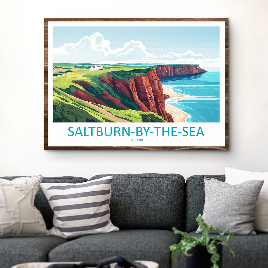 Saltburn by the Sea England Landscape Travel Poster Scenic Coastal Town Wall Art Victorian Pier Print UK Decor Beautiful Saltburn Artwork