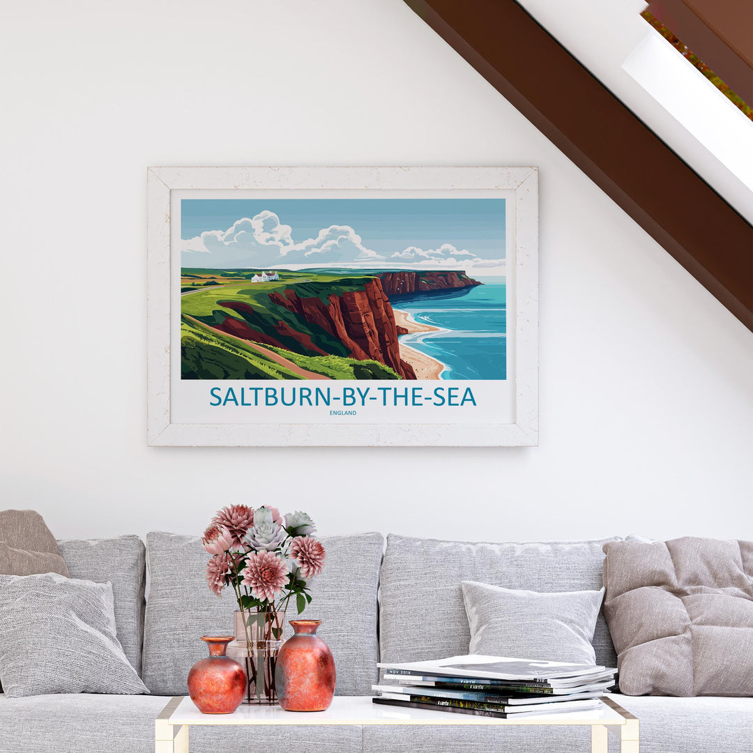 Saltburn by the Sea England Landscape Travel Poster Scenic Coastal Town Wall Art Victorian Pier Print UK Decor Beautiful Saltburn Artwork