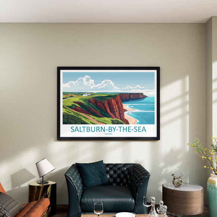 Saltburn by the Sea England Landscape Travel Poster Scenic Coastal Town Wall Art Victorian Pier Print UK Decor Beautiful Saltburn Artwork