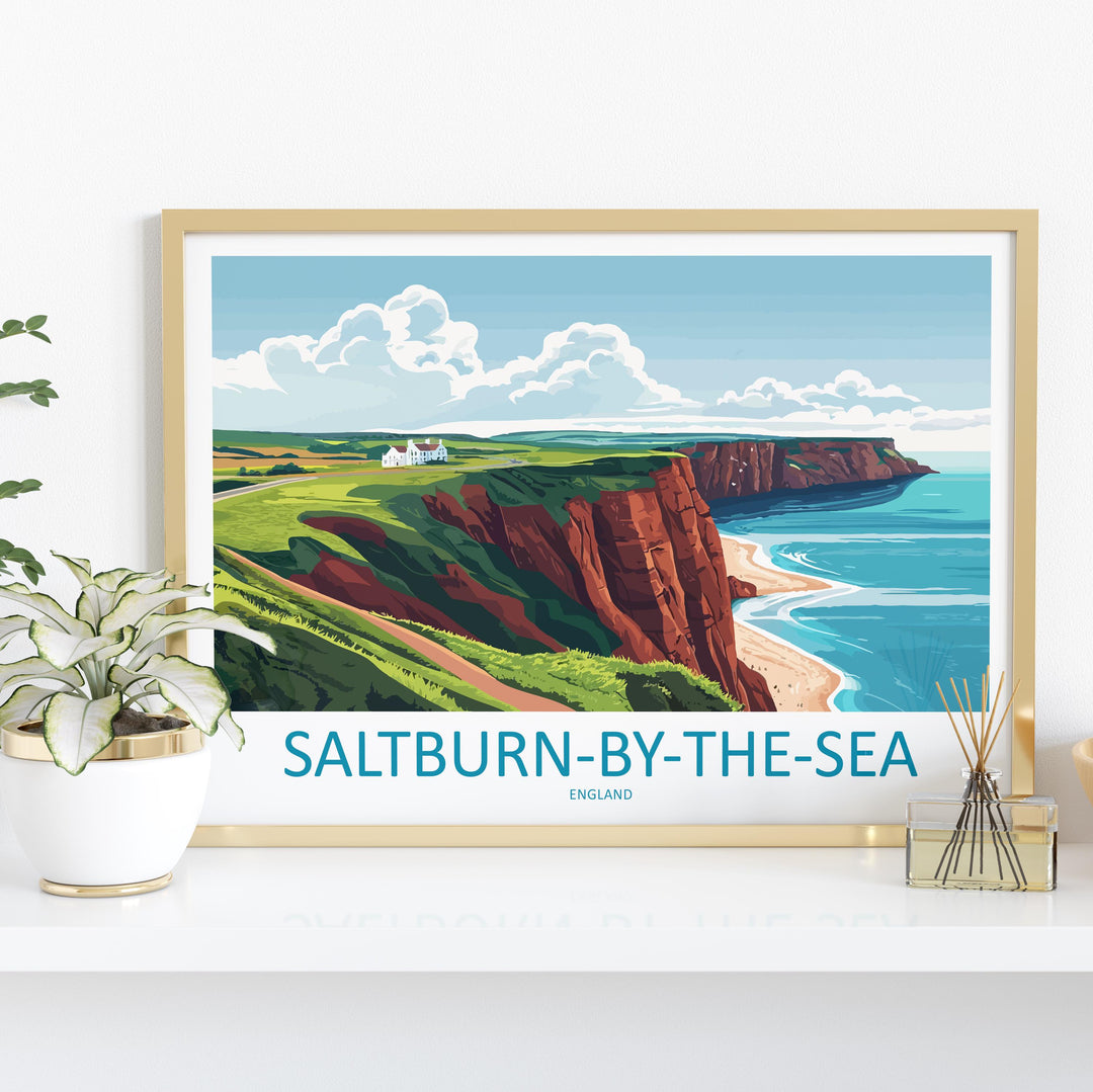 Saltburn by the Sea England Landscape Travel Poster Scenic Coastal Town Wall Art Victorian Pier Print UK Decor Beautiful Saltburn Artwork