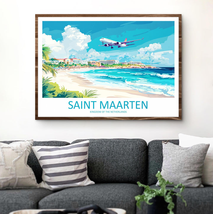 Saint Maarten Landscape Travel Poster Scenic Caribbean Island Coastline Wall Art Tropical Beaches Print Decor Beautiful Saint Maarten