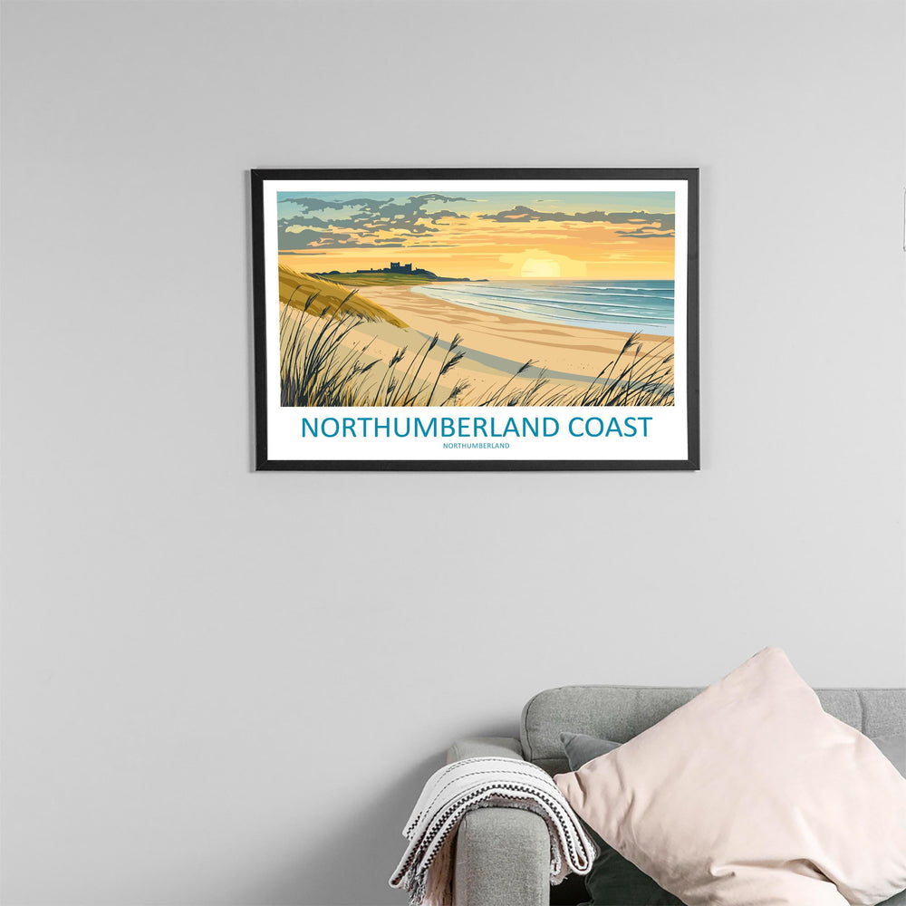 Northumberland Coast England Landscape Travel Poster Scenic Coastal Heritage Wall Art Castle Shores Print UK Decor Beautiful Northumberland