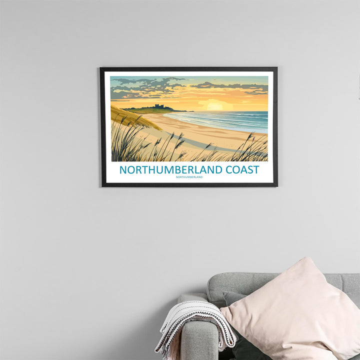 Northumberland Coast England Landscape Travel Poster Scenic Coastal Heritage Wall Art Castle Shores Print UK Decor Beautiful Northumberland