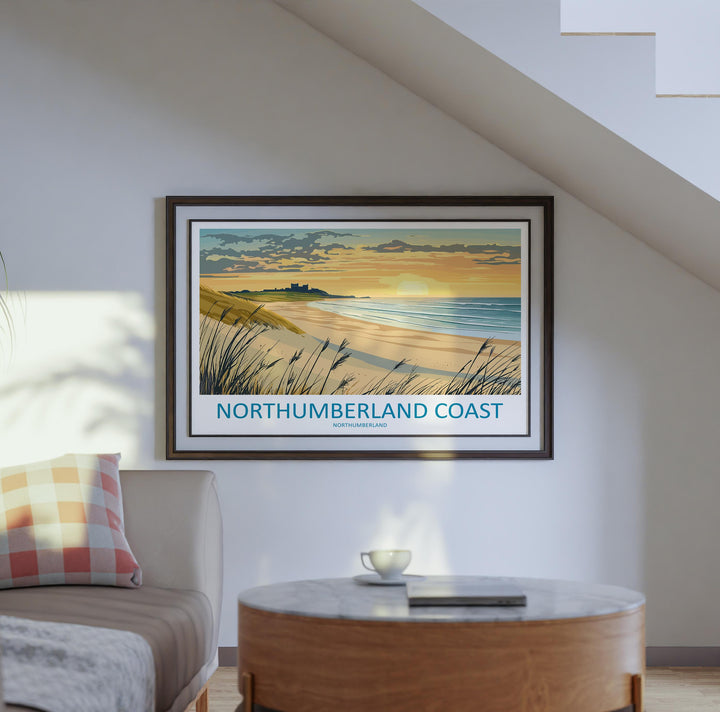 Northumberland Coast England Landscape Travel Poster Scenic Coastal Heritage Wall Art Castle Shores Print UK Decor Beautiful Northumberland