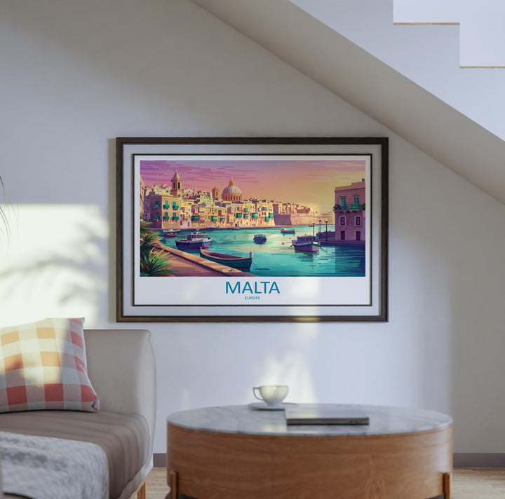 Malta Landscape Travel Poster Scenic Mediterranean Island Coastline Wall Art Historic Towns Print Europe Decor Beautiful Malta Artwork