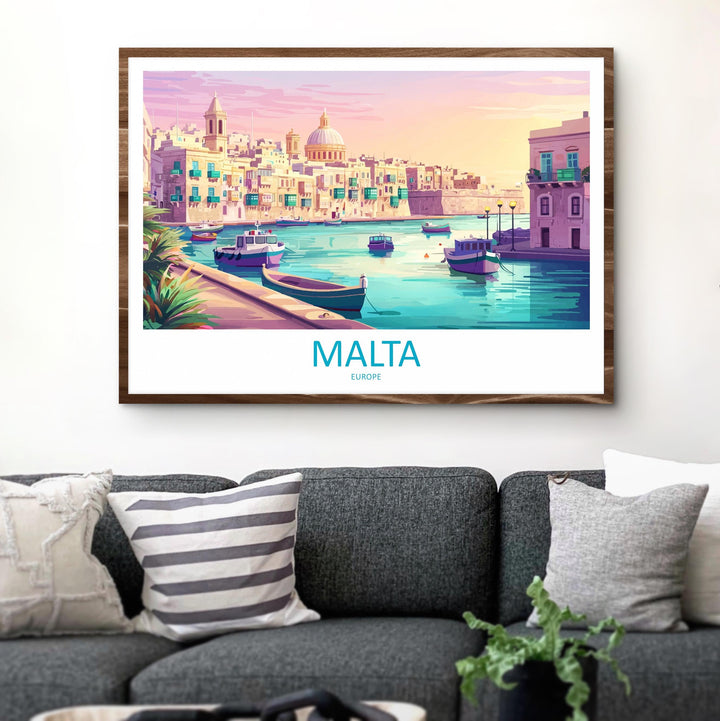 Malta Landscape Travel Poster Scenic Mediterranean Island Coastline Wall Art Historic Towns Print Europe Decor Beautiful Malta Artwork