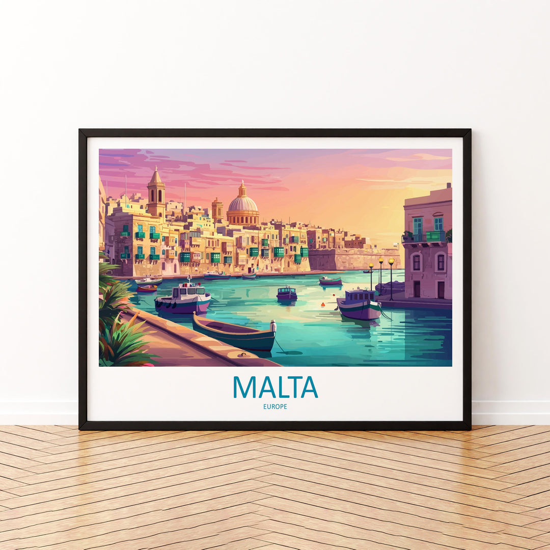 Malta Landscape Travel Poster Scenic Mediterranean Island Coastline Wall Art Historic Towns Print Europe Decor Beautiful Malta Artwork