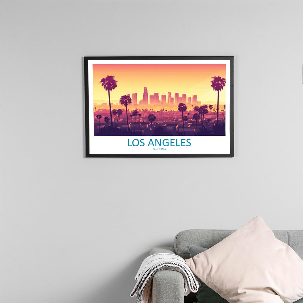 Los Angeles California Landscape Travel Poster Scenic City Skyline Wall Art Hollywood Hills Print USA Decor Beautiful Los Angeles Artwork