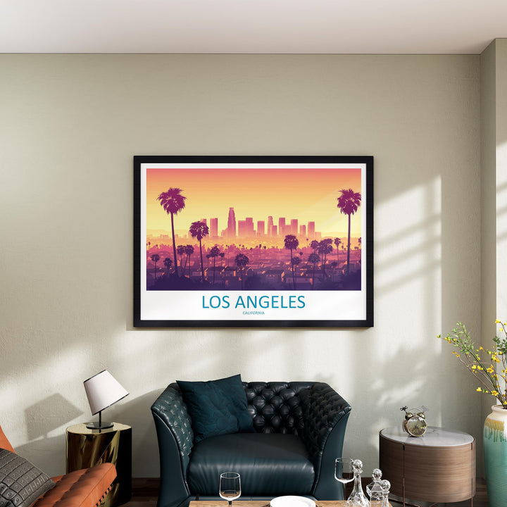 Los Angeles California Landscape Travel Poster Scenic City Skyline Wall Art Hollywood Hills Print USA Decor Beautiful Los Angeles Artwork