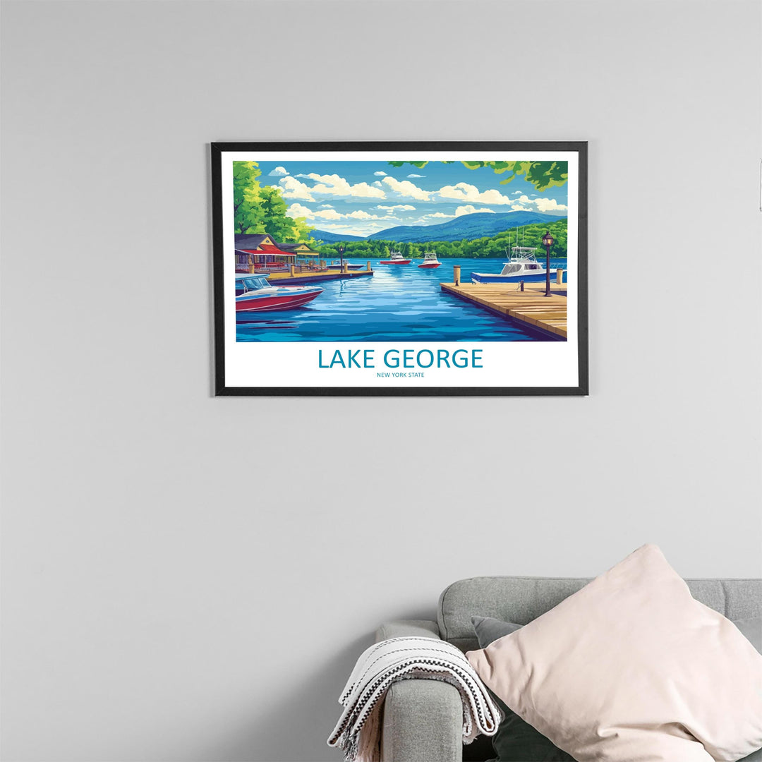 Lake George New York Landscape Travel Poster Scenic Adirondack Lake Wall Art Mountain Waterfront Print USA Decor Beautiful Lake George