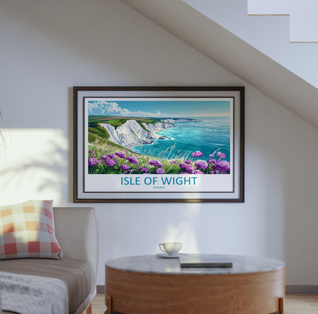 Isle of Wight England Landscape Travel Poster Scenic Coastal Island Wall Art The Needles Cliffs Print UK Decor Beautiful Isle of Wigh