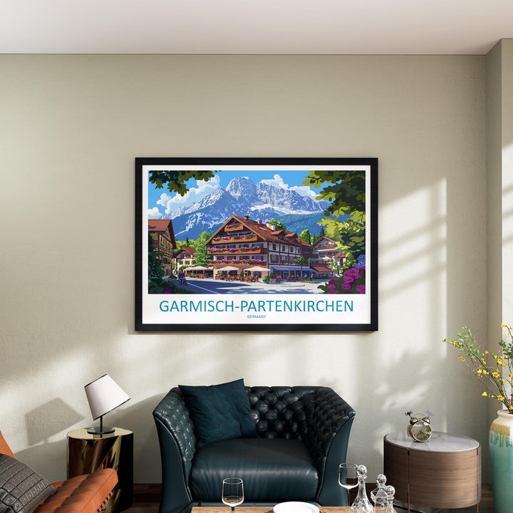 Garmisch Partenkirchen Germany Landscape Travel Poster Scenic Bavarian Alps Wall Art Mountain Village Print Europe Decor Beautiful Garmisch