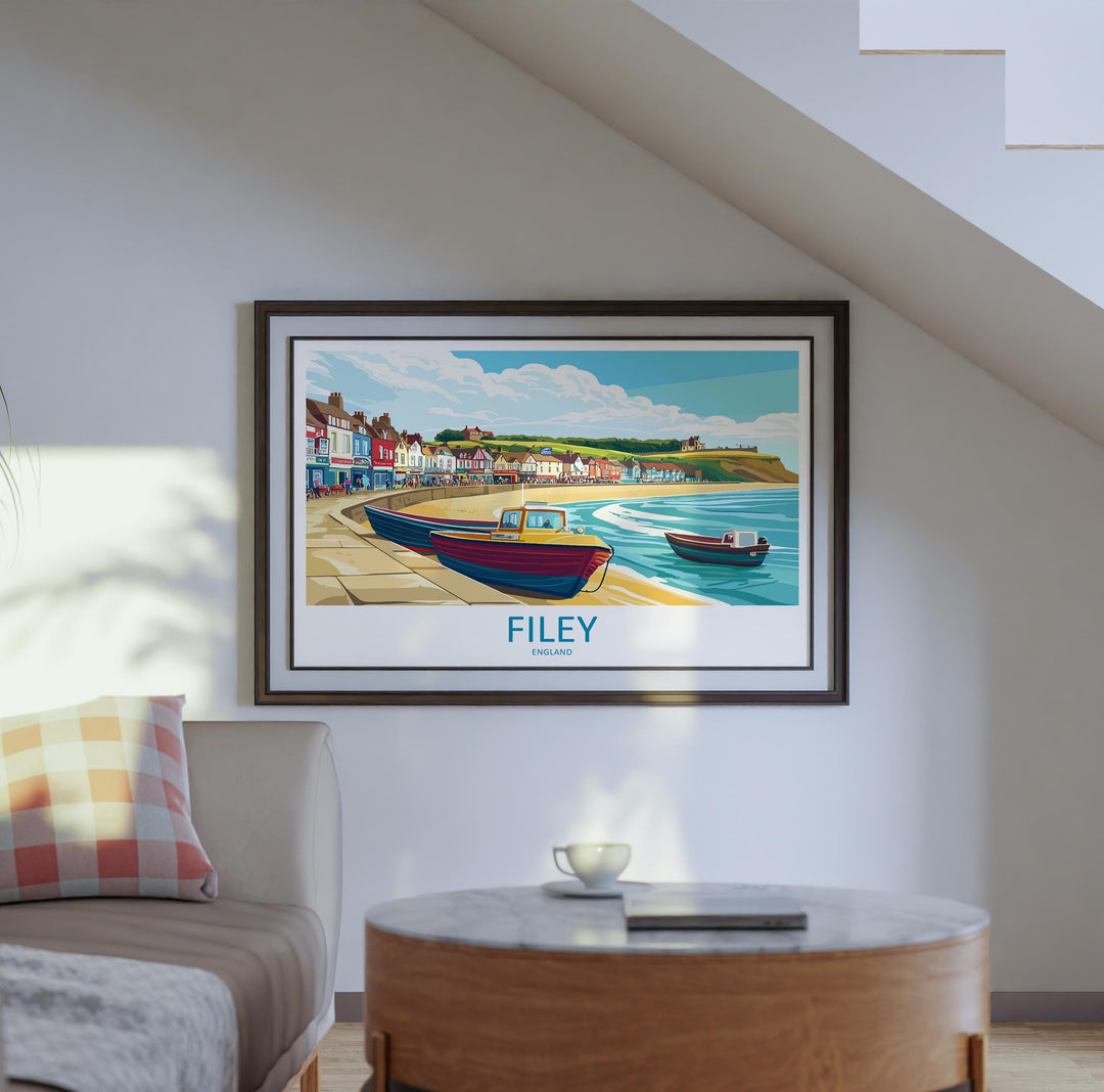 Filey England Landscape Travel Poster Scenic Yorkshire Coastline Wall Art Seaside Town Print UK Decor Beautiful Filey Artwork